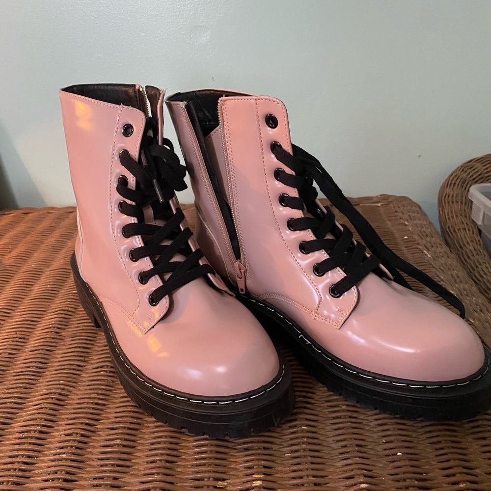 True Craft pink combat boots size 9